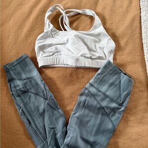 White Sports Bra and Blue Leggings Set